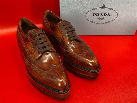 prada wingtips|Brushed Leather Derby Brogue Shoes .